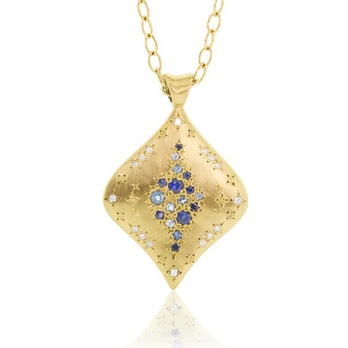 ADEL CHEFRIDI EMBELLISHED SUMMER NIGHT MULTI SAPPHIRE/AQUAMARINE PENDANT
