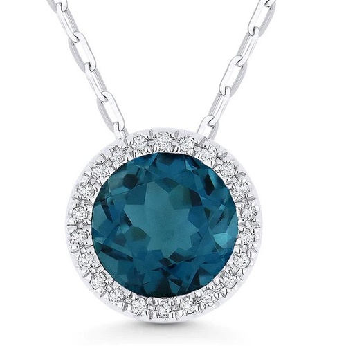 MADISON  L DESIGNS LONDON BLUE TOPAZ AND DIAMOND PENDANT