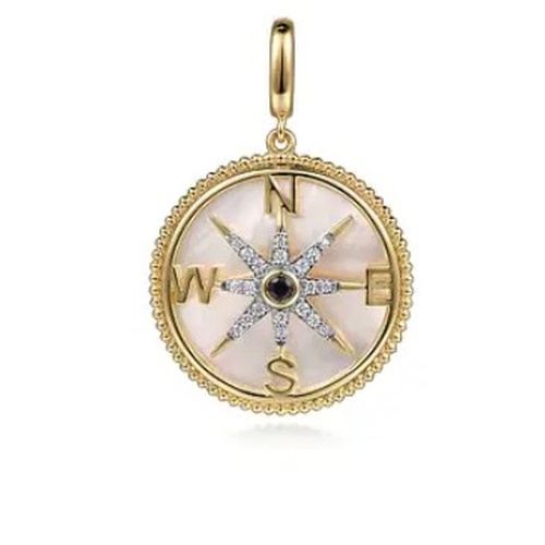 GABRIEL AND CO FASHION BUJUKAN DIAMOND/ SAPPIRE MOTHER OF PEARL COMPASS MEDALLION