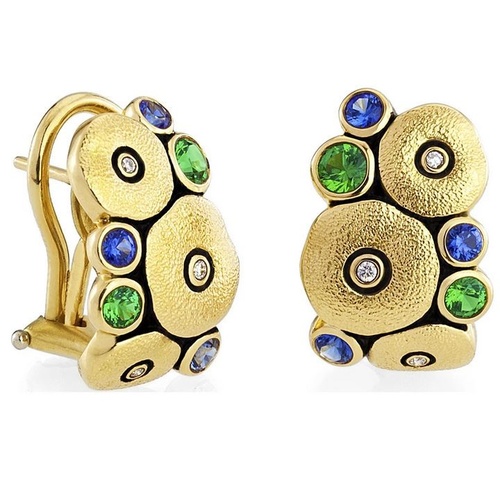 ALEX SEPKUS ORCHARD DIAMOND AND SAPPHIRE/TSAVORITE EARRINGS