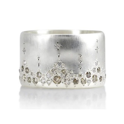 ADEL CHEFRIDI WIDE SILVER CHAMPAGNE DIAMOND BAND