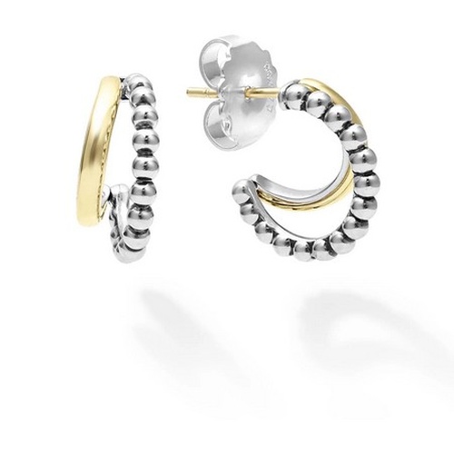LAGOS SIGNATURE CAVIAR DOUBLE MINI HOOP EARRINGS