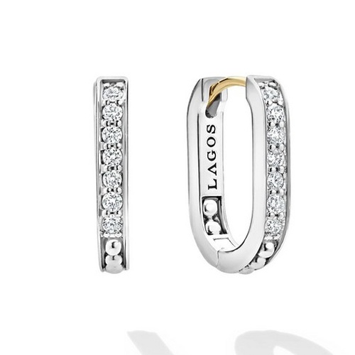 LAGOS CAVIAR SPARK LINEAR DIAMOND HOOP EARRINGS