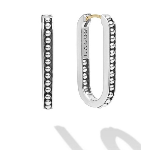 LAGOS SIGNATURE CAVIAR LINEAR HOOP EARRINGS