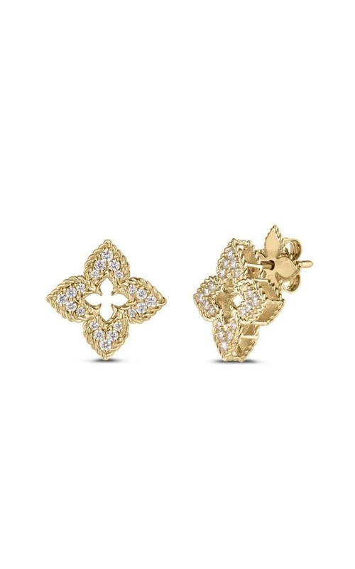 Venetian Princess Flower Stud Earrings with 40 Round Diamonds in 18kt Yellow Gold