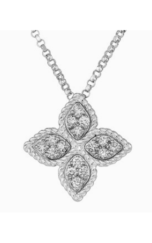 Exquisite 18K White Gold Pendant Necklace with Diamond and Gemstone