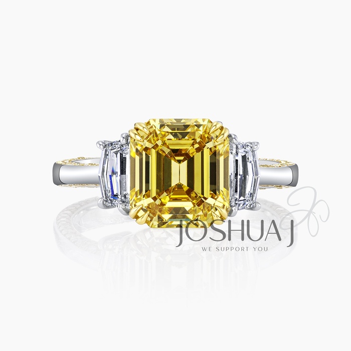 Fancy Vivid Emerald-Cut Diamond Ring