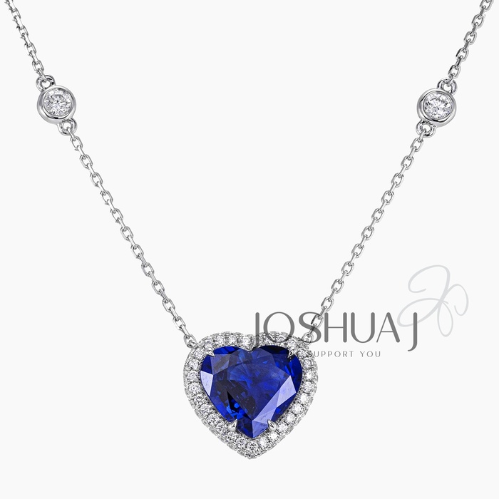Heart Sapphire Halo Necklace