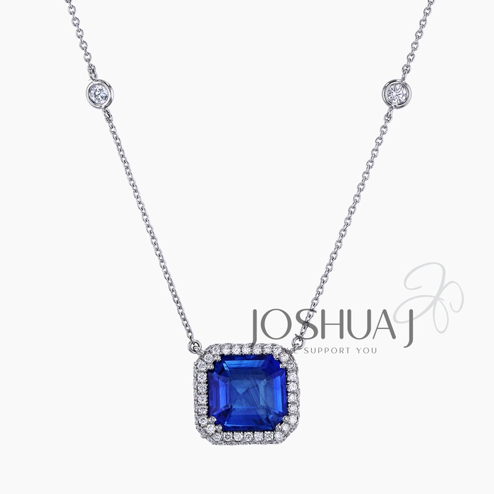 Asscher Sapphire Halo Necklace