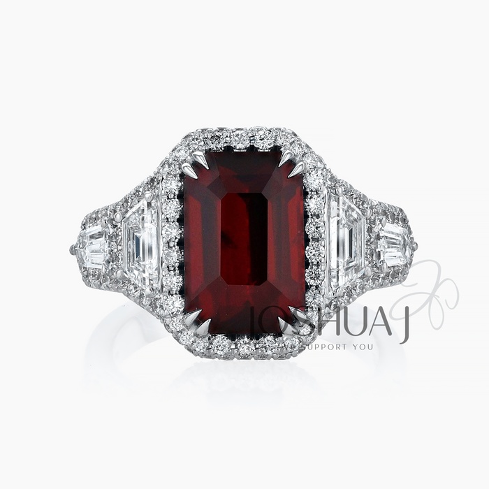 Emerald-Cut Ruby Halo Ring