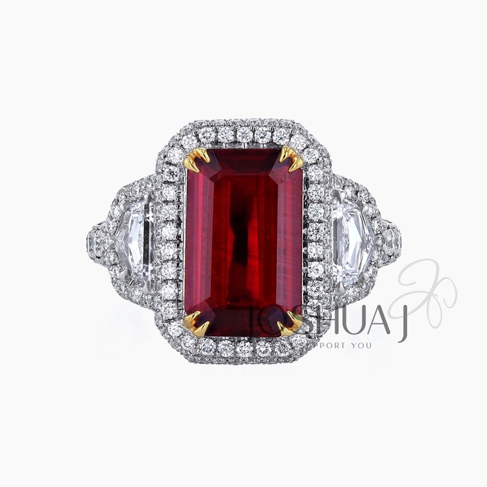 Emerald-Cut Ruby Halo Ring