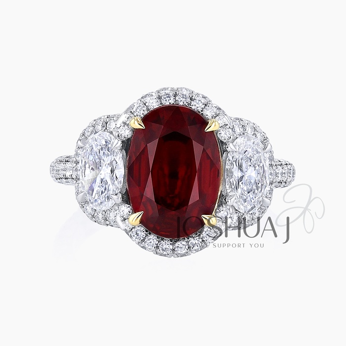 Oval Ruby Three-Stone Ring