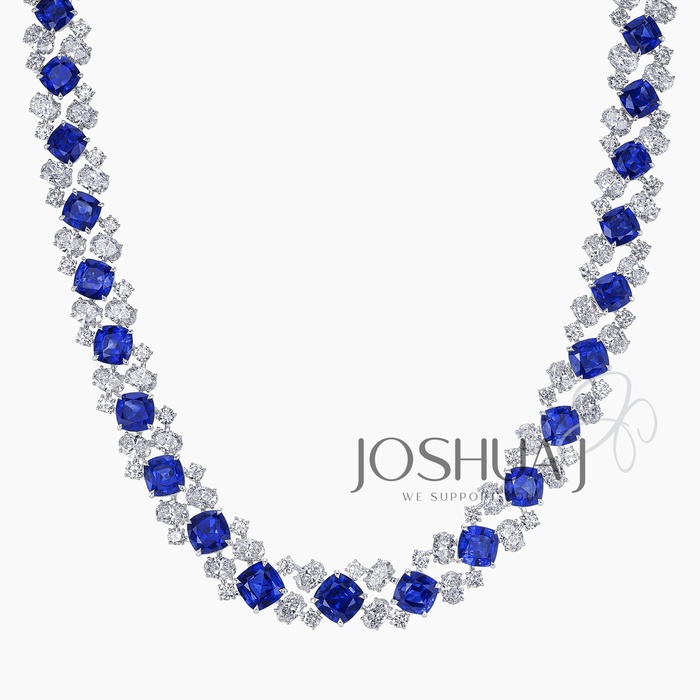 Cushion Sapphire Cluster Necklace