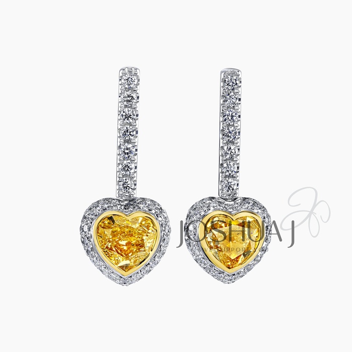 Fancy Yellow Heart Diamond Halo Earrings