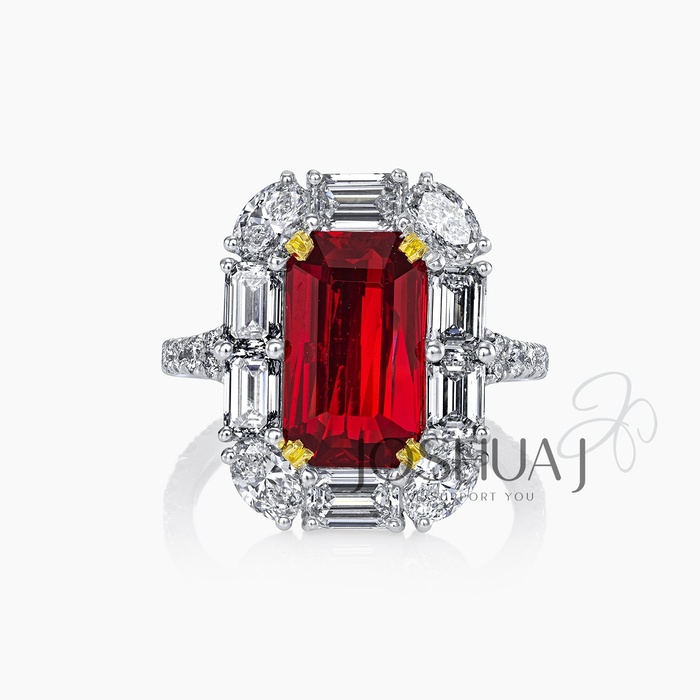 Emerald-Cut Ruby Halo Ring