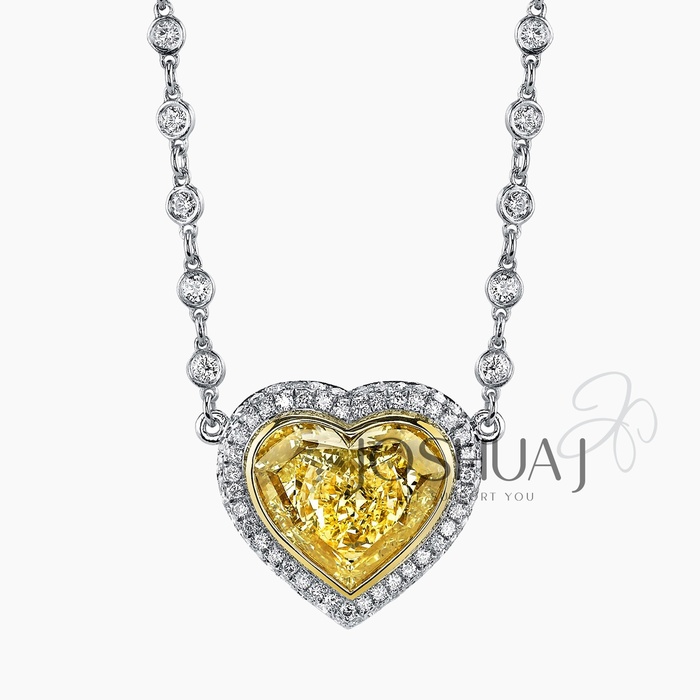 Fancy Intense Heart Diamond Halo Necklace
