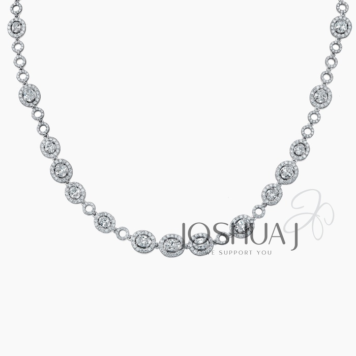 Oval Diamond Halo Necklace