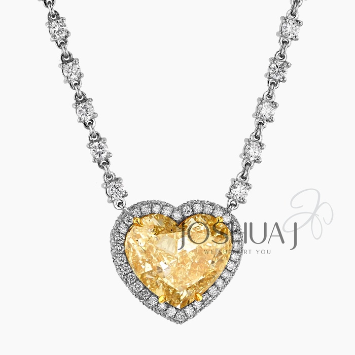 Fancy Yellow Heart Diamond Halo Necklace