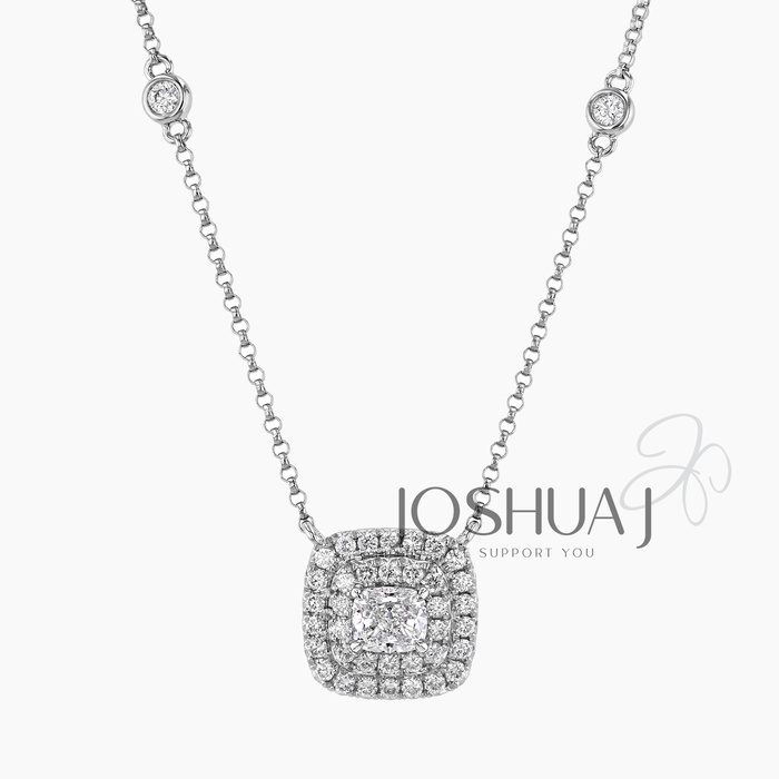 Cushion Diamond Halo Necklace