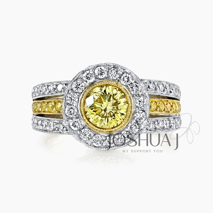 Fancy Yellow Round Diamond Halo Ring