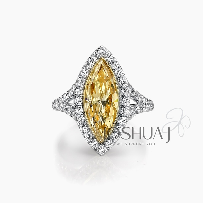 Fancy Yellow Marquise Diamond Halo Ring