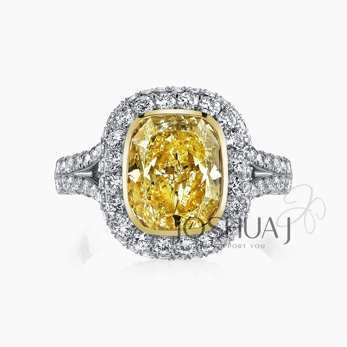 Fancy Yellow Cushion Diamond Halo Ring