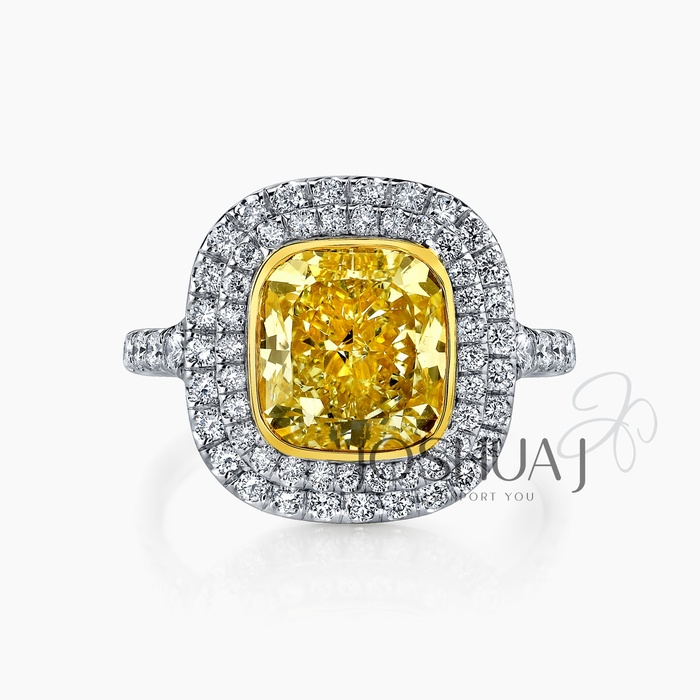 Fancy Intense Round Diamond Halo Ring