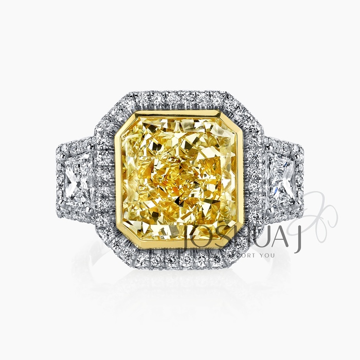 Fancy Intense Radiant Diamond Three-Stone Ring