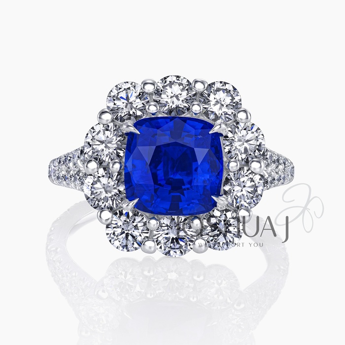 Cushion Sapphire Halo Ring