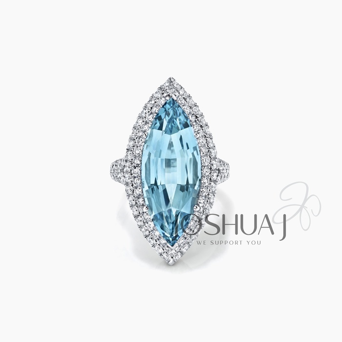 Marquise Aquamarine Halo Ring