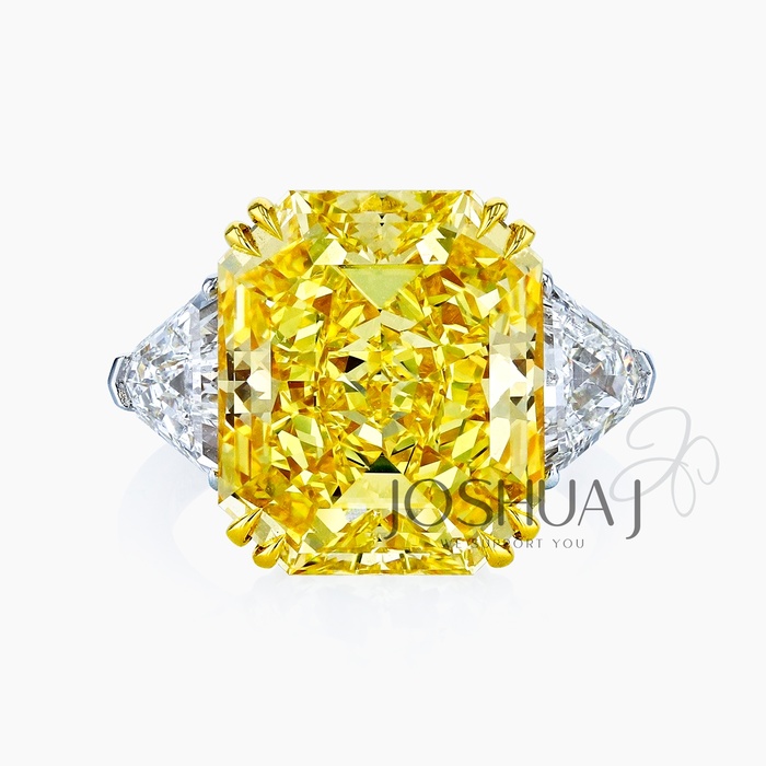 Fancy Vivid Radiant Diamond Three-Stone Ring