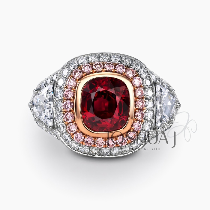 Fancy Pink Cushion Ruby Halo Ring