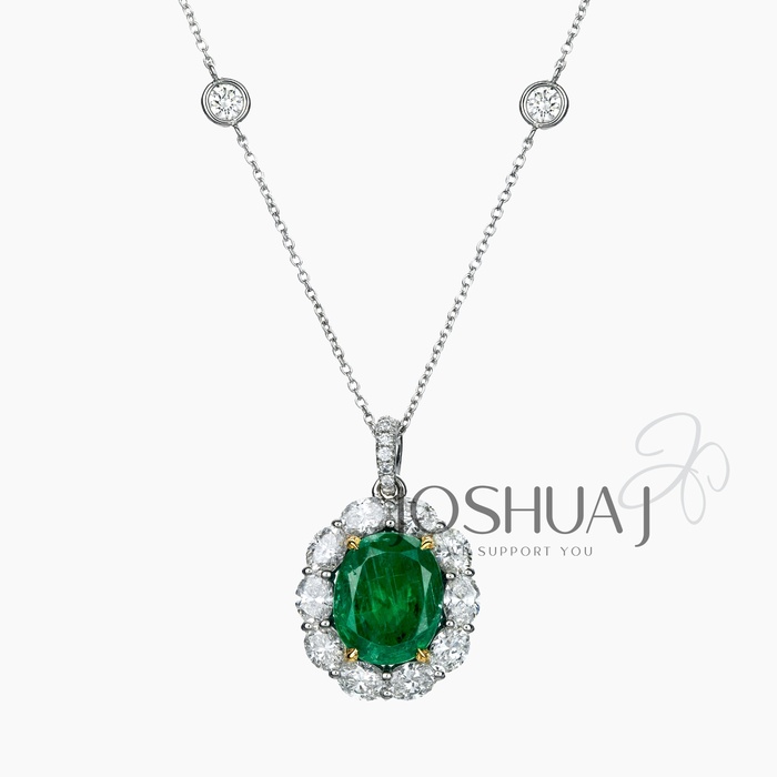 Oval Emerald Halo Necklace