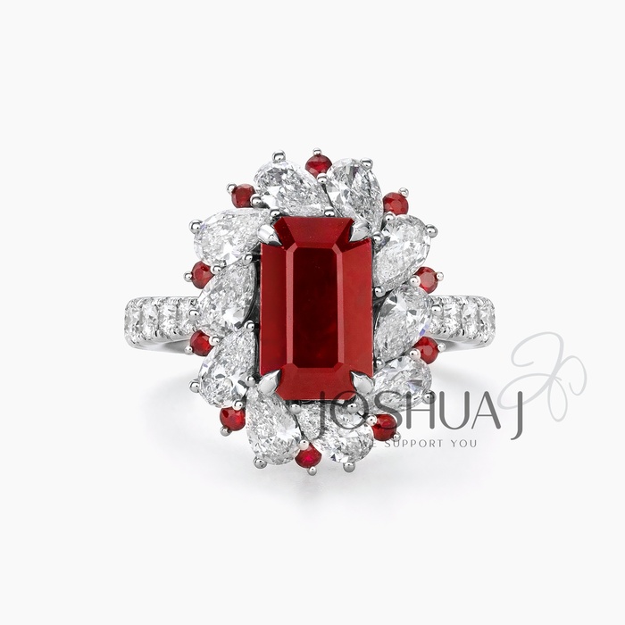 Emerald-Cut Ruby Halo Ring