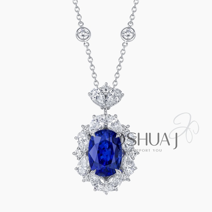 Oval Sapphire Halo Necklace