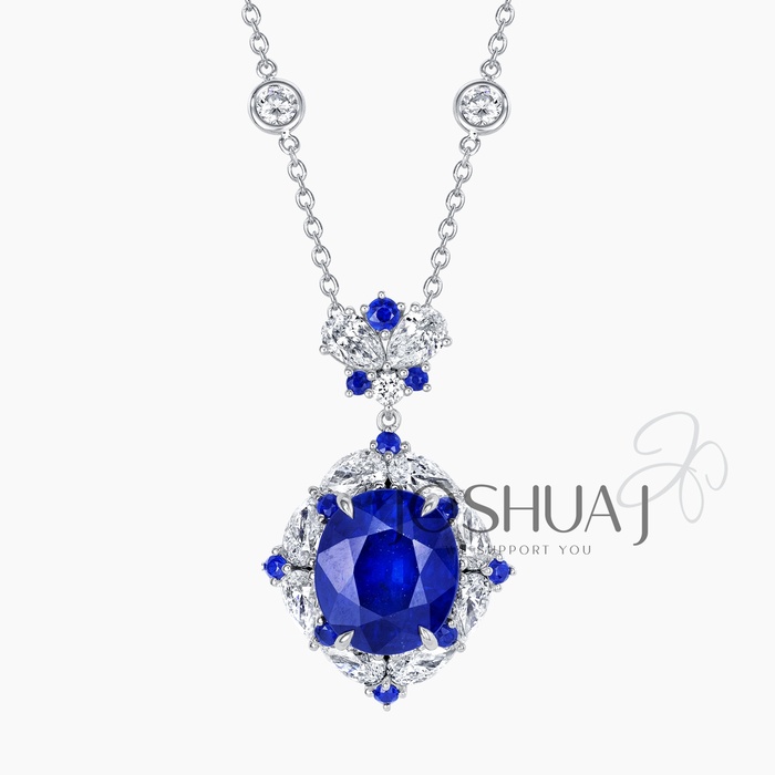 Oval Sapphire Halo Necklace