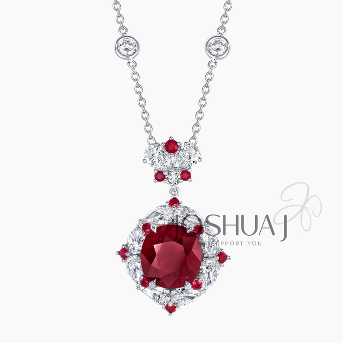 Oval Ruby Halo Necklace