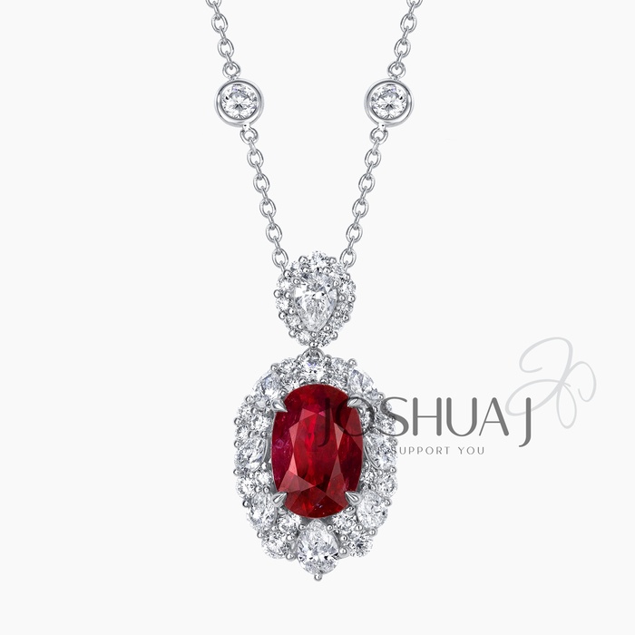 Oval Ruby Halo Necklace