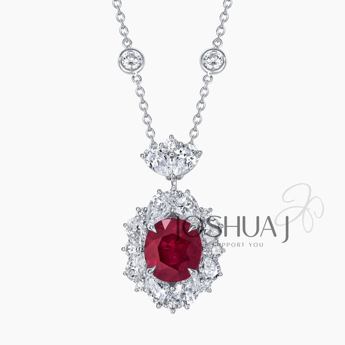 Oval Ruby Halo Necklace
