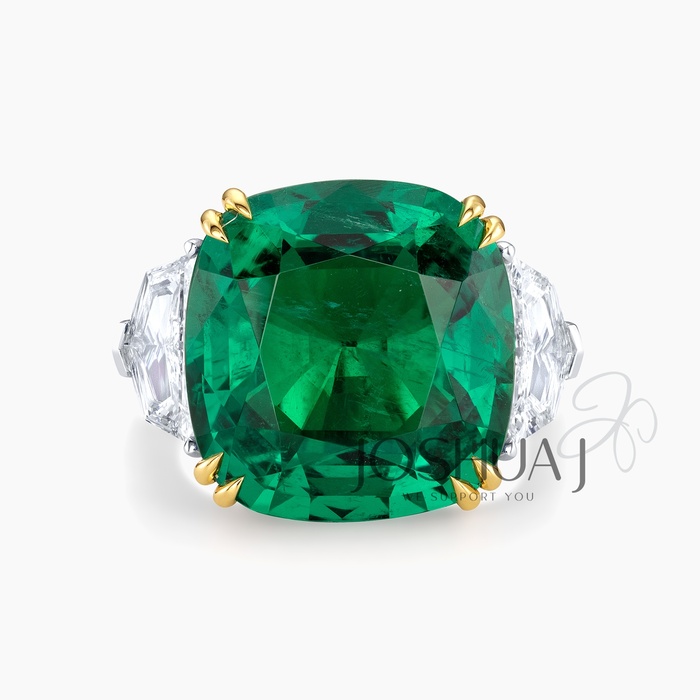 Cushion Emerald Three-Stone Ring