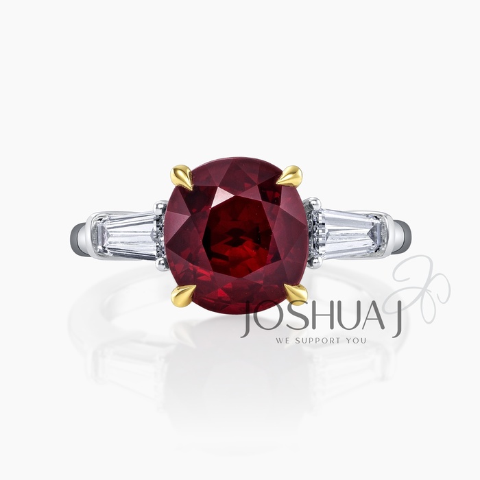 Cushion Ruby Three-Stone Ring