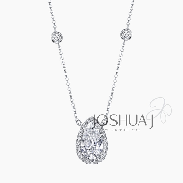 Pear Diamond Halo Necklace
