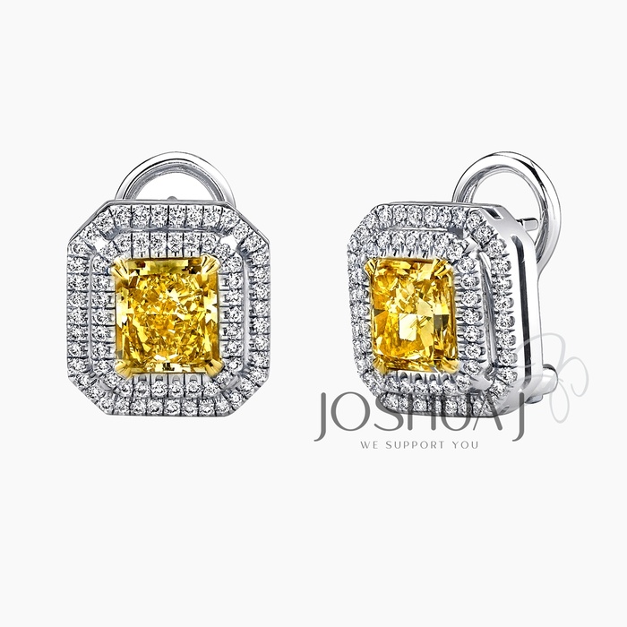 Fancy Yellow Radiant Diamond Earrings