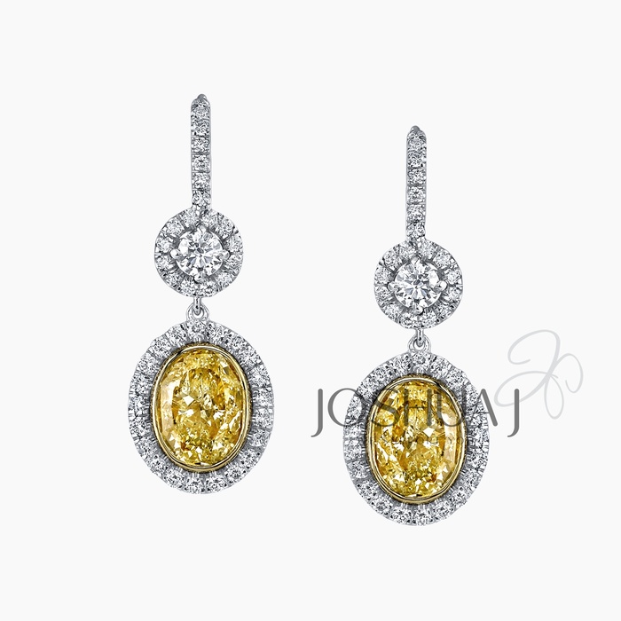 Fancy Yellow Oval Diamond Earrings