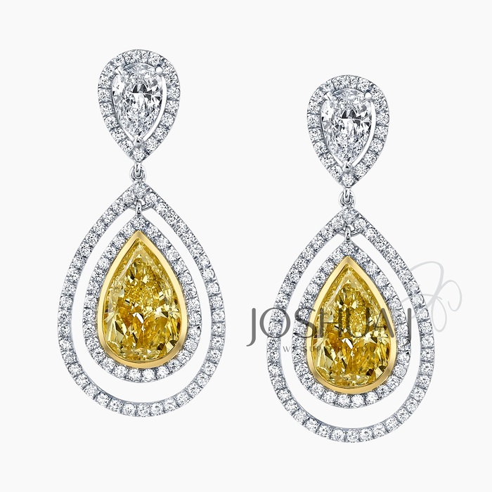 Fancy Yellow Pear Diamond Drop Earrings
