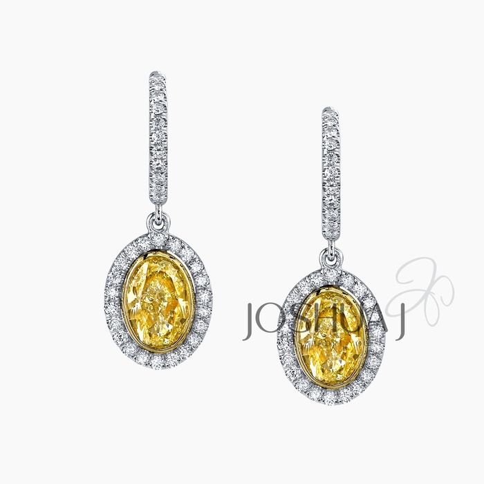 Fancy Yellow Oval Diamond Earrings