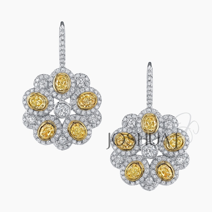 Fancy Yellow Oval Diamond Cluster Earrings