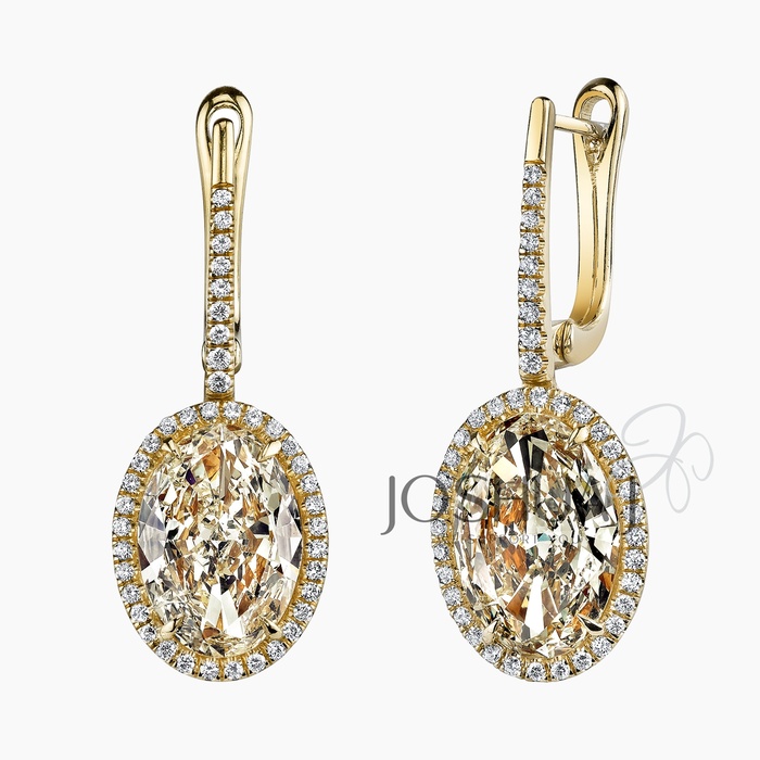 Fancy Yellow Oval Diamond Halo Earrings
