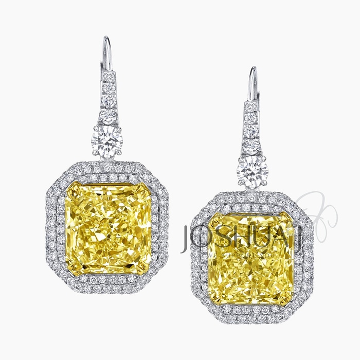 Fancy Light Radiant Diamond Halo Earrings