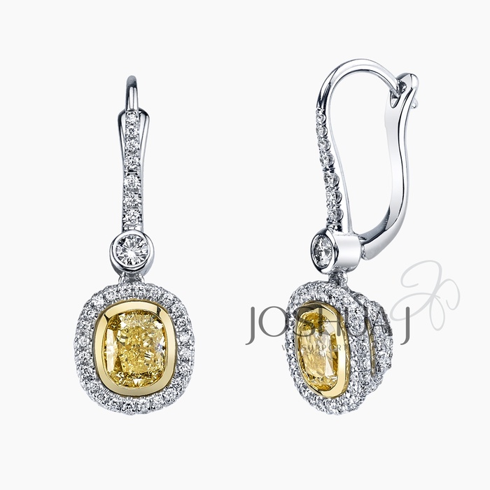 Fancy Intense Cushion Diamond Halo Earrings